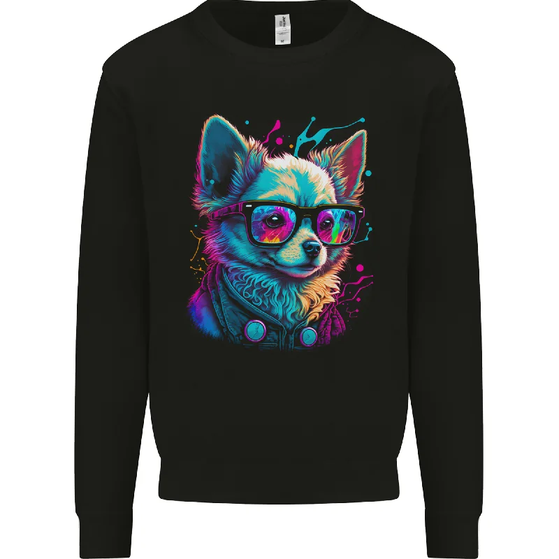 A Cute Chihuahua With Glasses Dog Mens Sweatshirt Jumper Hoodie with Hem Drawcord Adjustable Customizable A Cute Chihuahua With Glasses Dog Mens Sweatshirt Jumper Hoodie with Hem Drawcord Adjustable Customizable