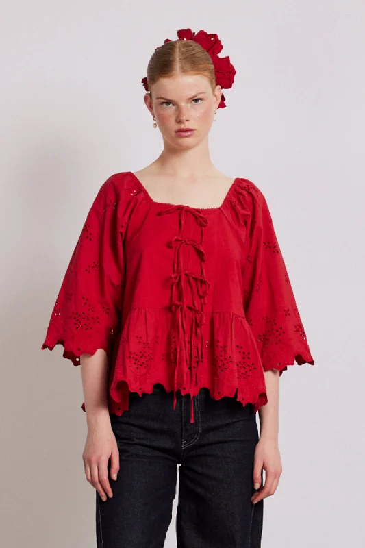 Lana Blouse Red High Neck Blouse
