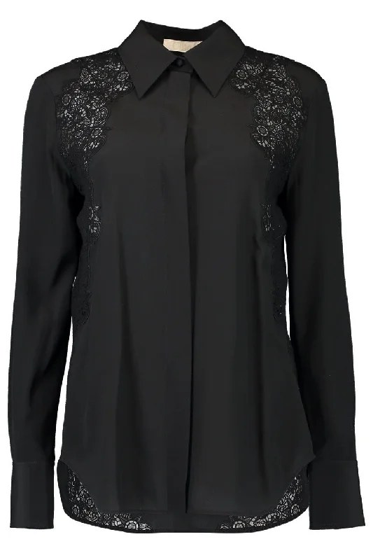 Long Sleeve Button Down Blouse - Black Casual Stripe Blouse