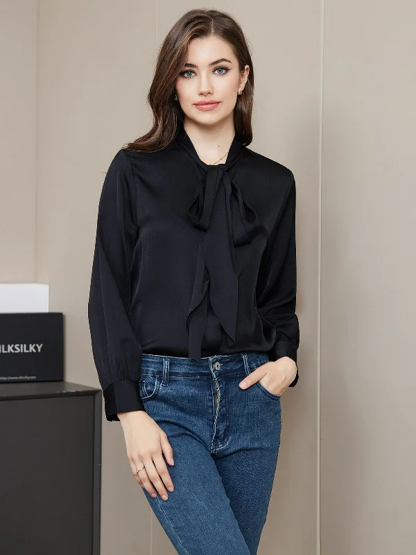 Clearance(US Warehouse) -Bow Tie Silk Blouse Shirt Modern Oversized Blouse