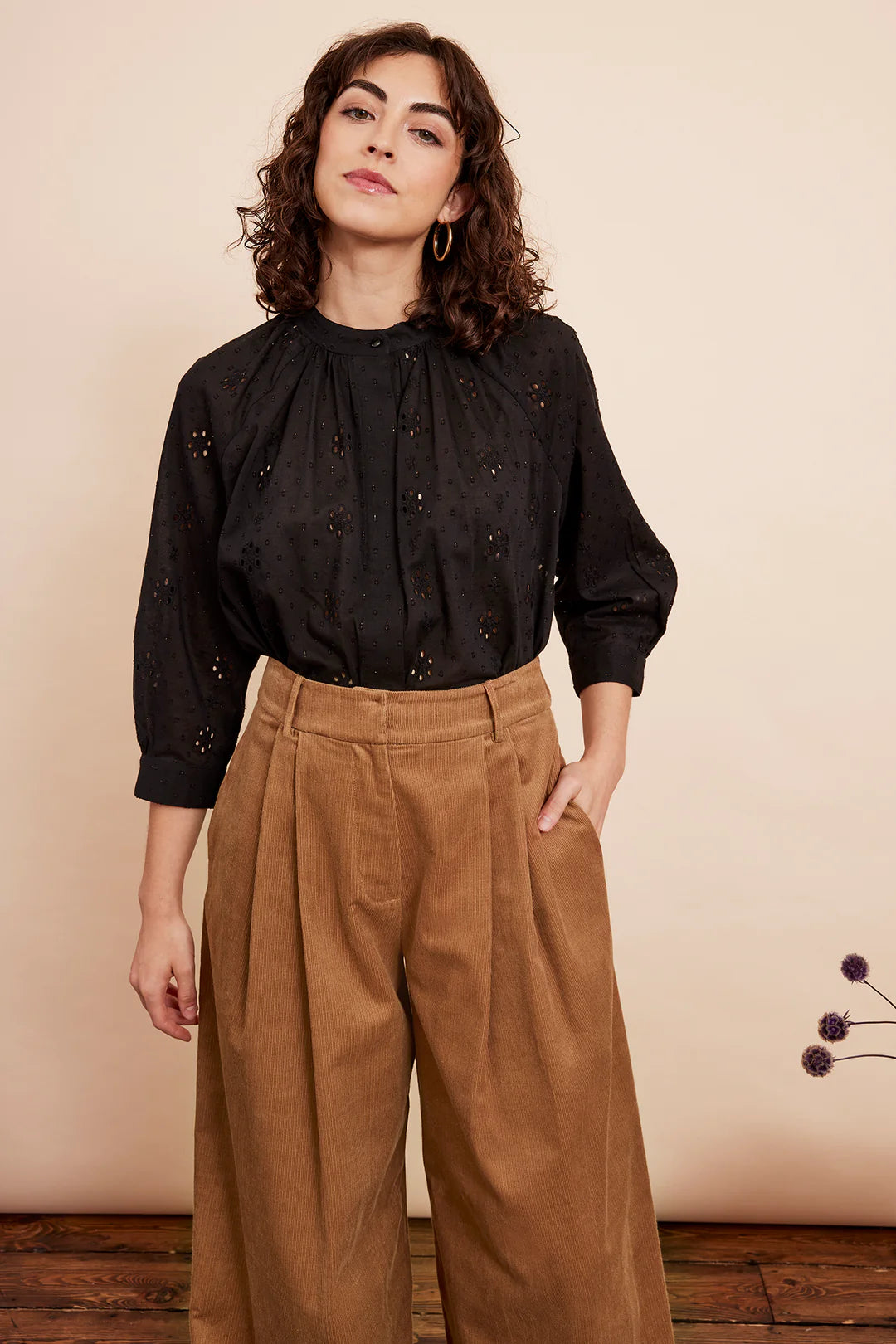 Bianca Lurex Broderie Black Blouse Soft Pastel Blouse