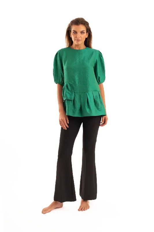 Green Layers Blouse - NOPIN Frilled Cuff Blouse