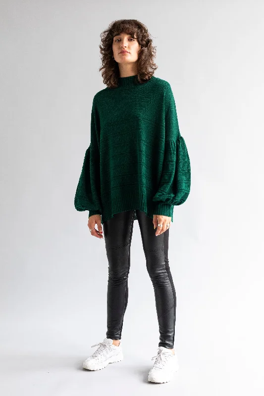 Balloon Sleeve Knit Jumper Notch Collar Peter Pan Collar Cowl Neck