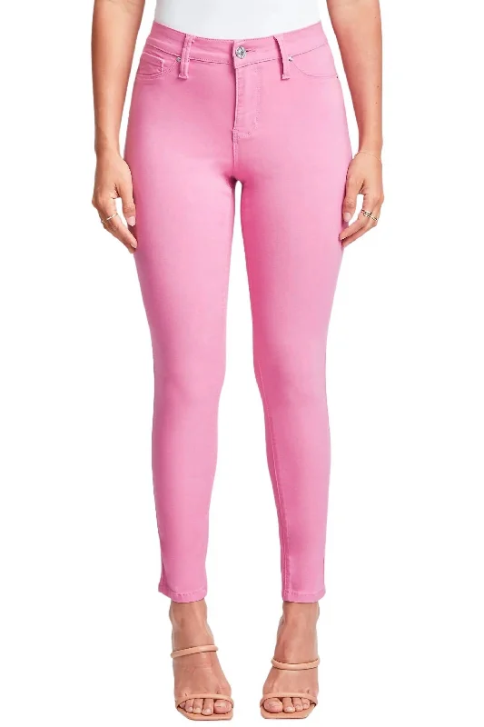 Hyperstretch Skinny Jean In Flamingo Pink Comfortable Mid-Rise Jeans