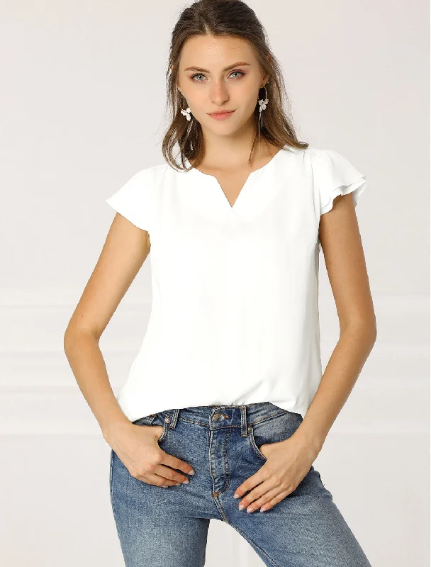 Work Business Casual Plain Cap Sleeve Blouse Top Sweetheart Neck Blouse