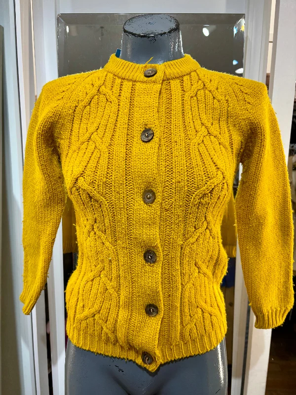 70’s Bright Yellow Embroiled Panel Cardigan Sweater Front Pockets Side Pockets Patch Pockets 70’s Bright Yellow Embroiled Panel Cardigan Sweater Front Pockets Side Pockets Patch Pockets