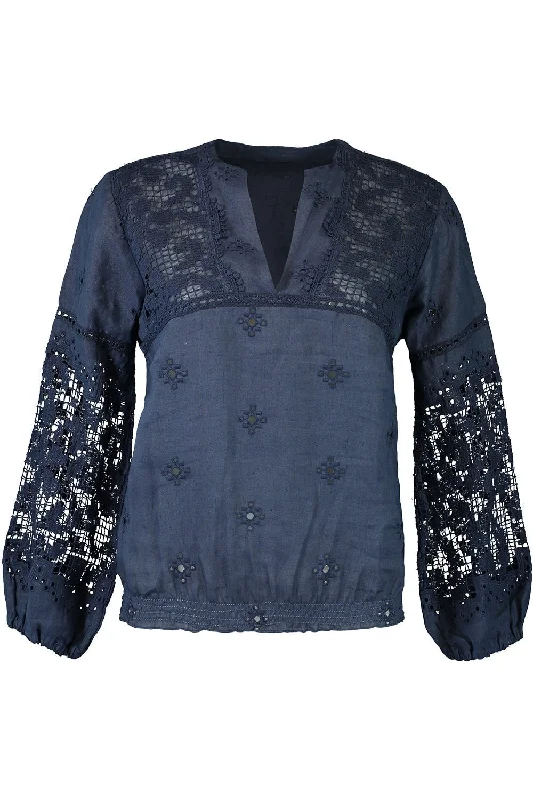 Corallo Blouse - Navy Feminine Satin Blouse
