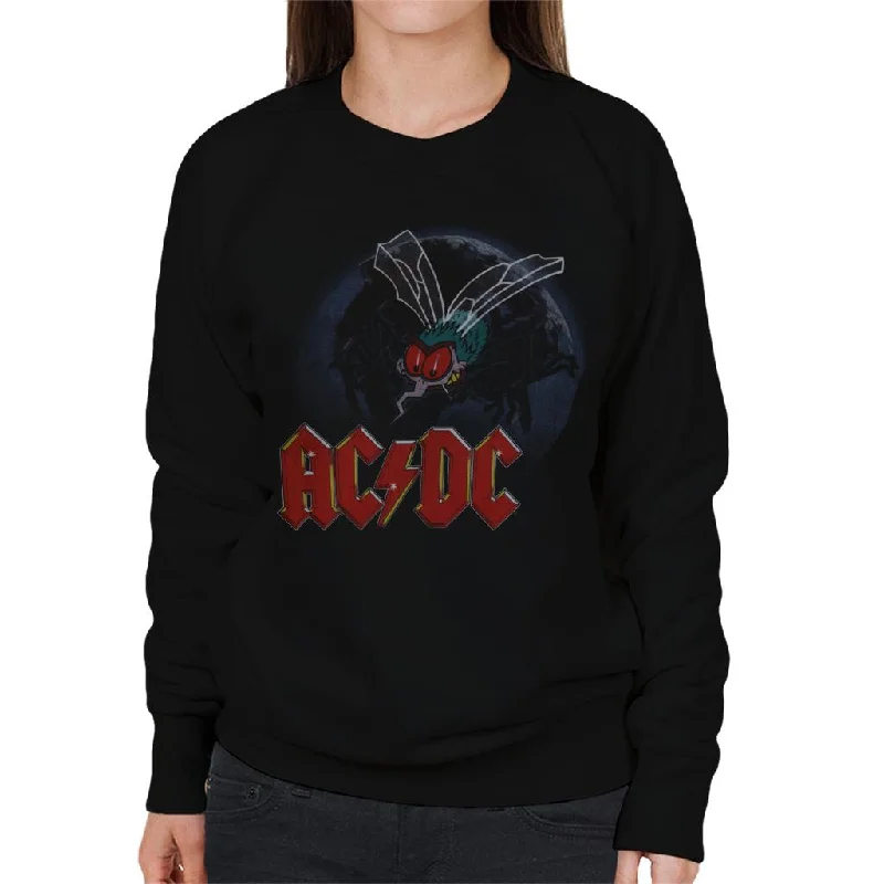 AC/DC Mosquito From Above Logo Women's Sweatshirt Hoodie with Metallic Shiny Futuristic AC/DC Mosquito From Above Logo Women's Sweatshirt Hoodie with Metallic Shiny Futuristic
