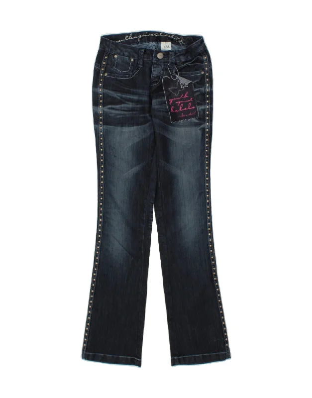 VINTAGE Womens Graphic Bootcut Jeans UK 8 Small W26 L32 Blue Cotton Chic Double Waistband Jeans VINTAGE Womens Graphic Bootcut Jeans UK 8 Small W26 L32 Blue Cotton Chic Double Waistband Jeans