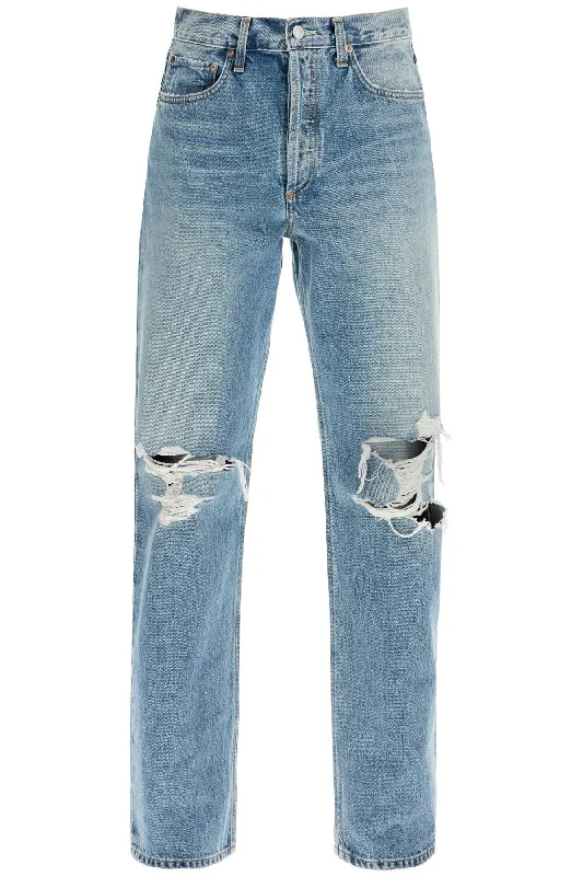 Ae Women's Relaxed Straight Fit Kelly Used Effect Jeans Stylish High-Rise Mom Jeans