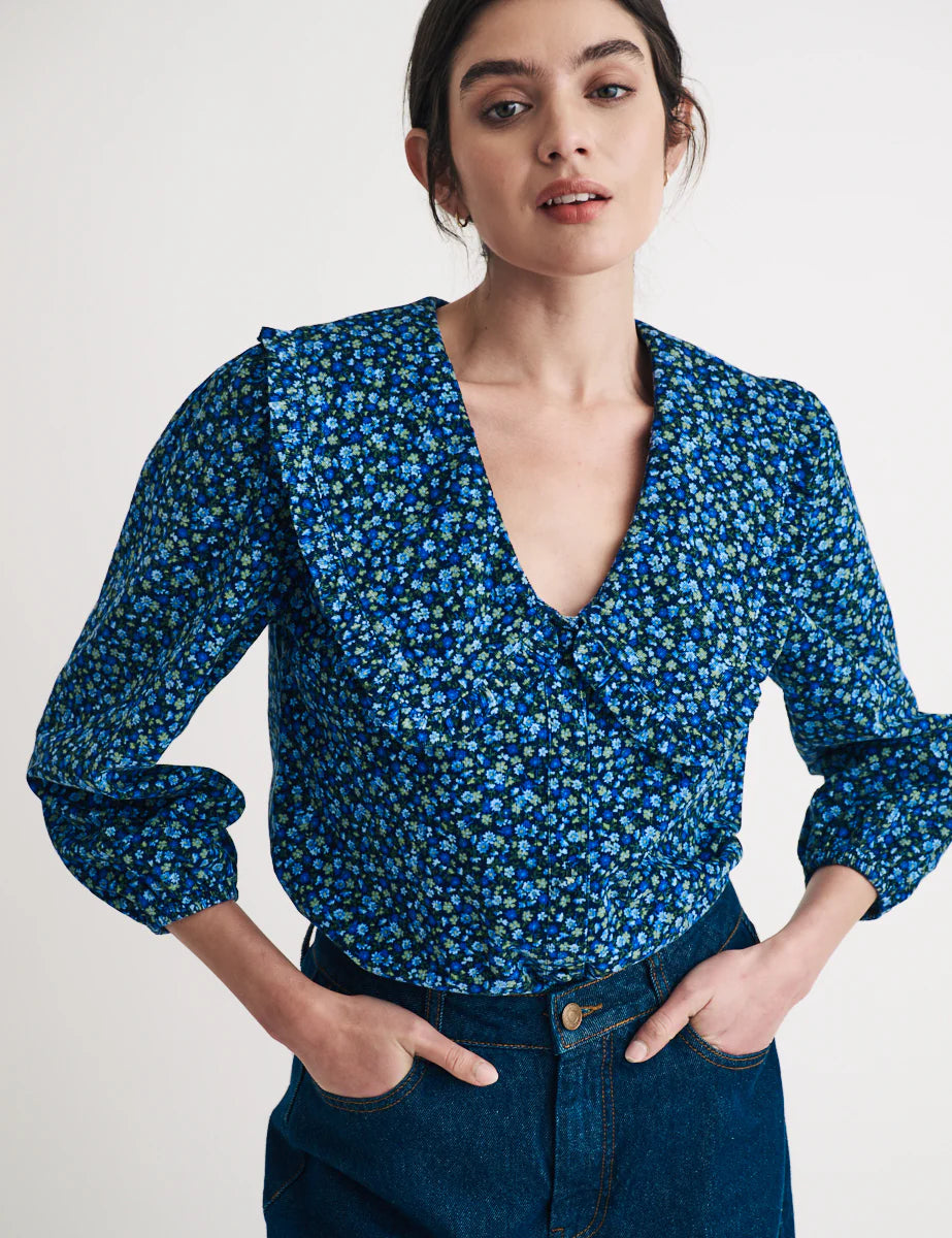 Emmie Blouse Navy Cord Elegant Silk Blouse