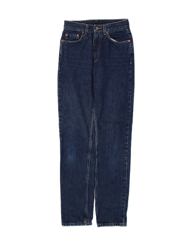MUSTANG Womens High Waist Jeans W29 L34 Navy Blue Fashionable Frayed Hem Denim