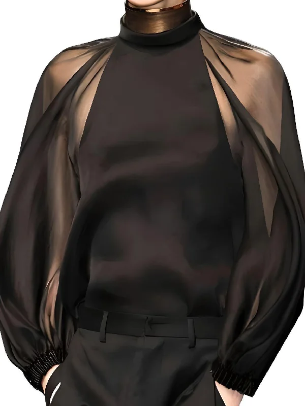 Women's Fashion Sexy Black Sheer Blouse Long Sleeves Loose Solid Color Casual High Street Shirt Tops Satin Bow Blouse Women's Fashion Sexy Black Sheer Blouse Long Sleeves Loose Solid Color Casual High Street Shirt Tops Satin Bow Blouse