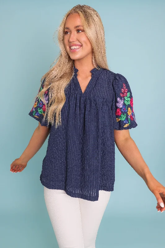 RESTOCK: Blossoming Into More Blouse-Navy Frilled Cuff Blouse