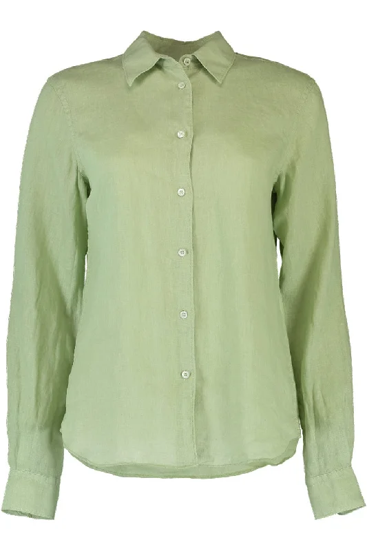 Long Sleeve Linen Blouse - Mint Silky Draped Blouse