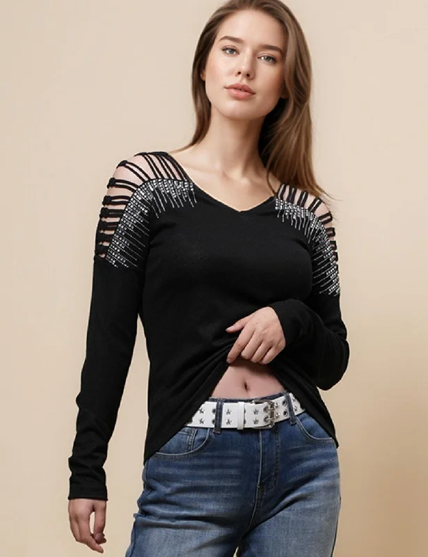 Ladies Shinny Rhinestone Daily Layring Top Blouses SKT4817 Peter Pan Blouse