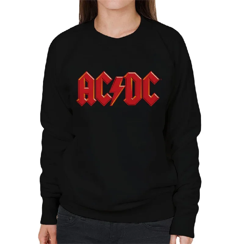AC/DC Red Thunderbolt Logo Women's Sweatshirt Hoodie with Rolled Sleeves Casual Relaxed AC/DC Red Thunderbolt Logo Women's Sweatshirt Hoodie with Rolled Sleeves Casual Relaxed
