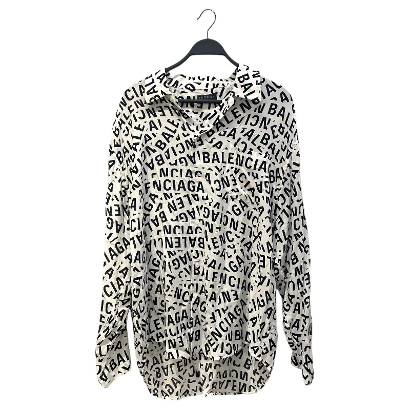 BALENCIAGA/Blouse/38/Monogram/Silk/WHT/ Elegant Semi-Sheer Blouse