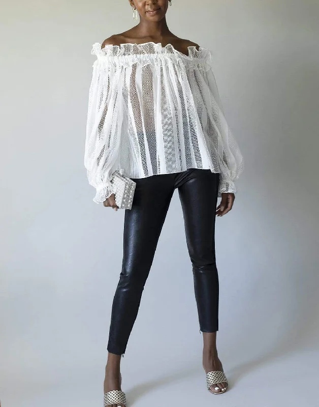 Lace Blouse Ruched Sleeve Blouse
