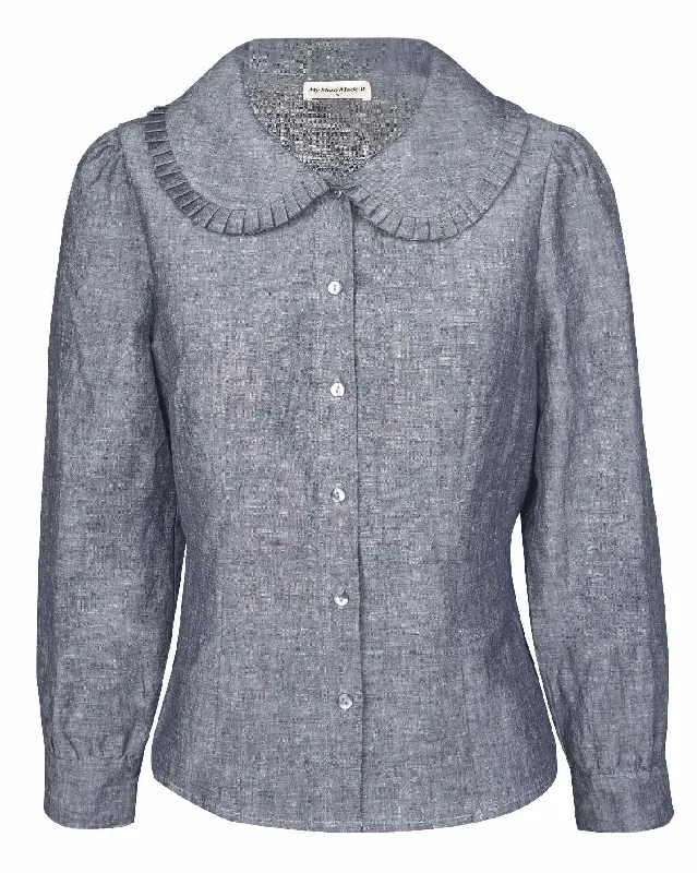 Nina Blouse - Denim Blue Sweetheart Neck Blouse