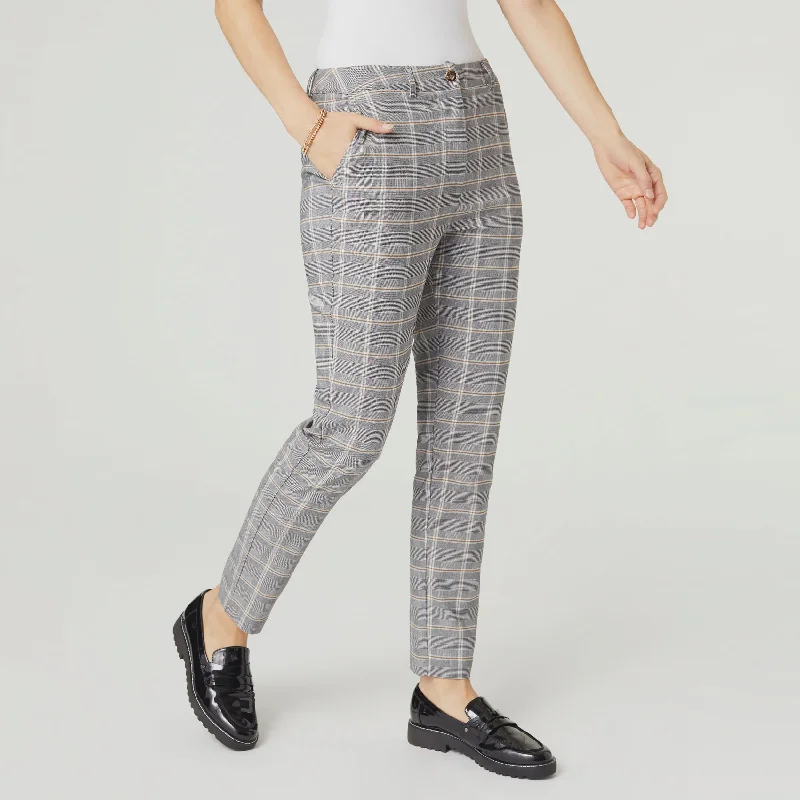 Wylda Stretch Plaid Pant | Black/Cream Elegant Palazzo Trousers