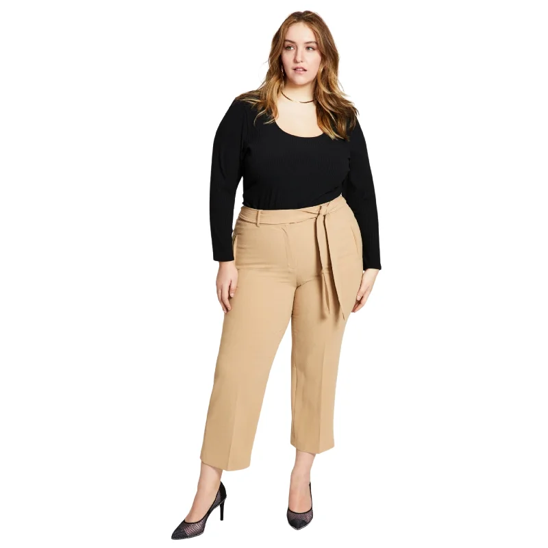 BAR III - Plus Size Belted Textured Crepe Pants Comfortable Jogger Trousers