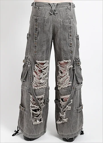 DENIM STRAP SHREDDER PANT BLACK Casual Plaid Pants