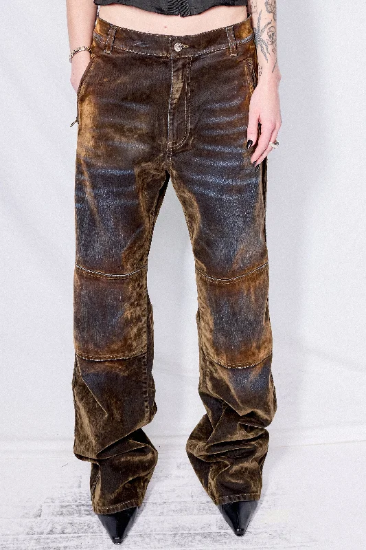 Brown Palerma Velvet Denim Pants Formal Slim Pants
