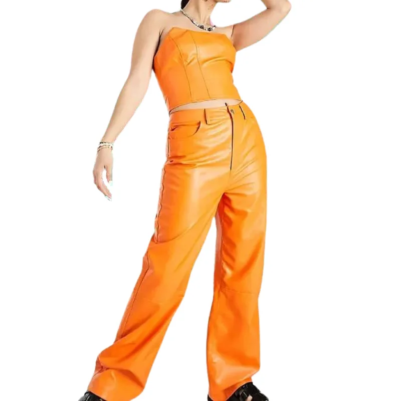COLLUSION  -  90s Fit Faux Leather Dad Pants Elegant Trouser Pants