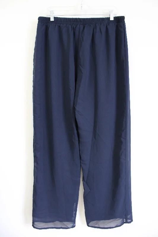 Navy Blue Wide Leg Polyester Pant | XL Stylish Slim Trousers