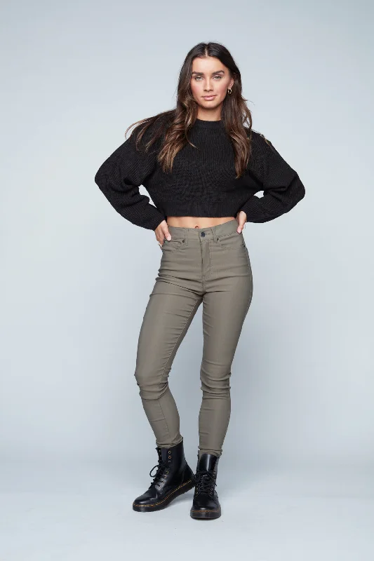 LULU - High Rise Fleece Lined Super Skinny Pants - Olive Elegant High-Waist Pants