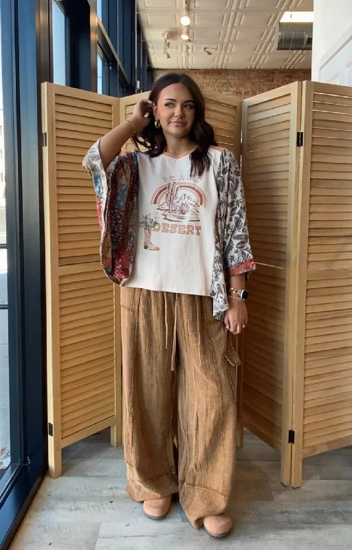 On The Go Gauze Pants | Camel Relaxed Lounge Trousers