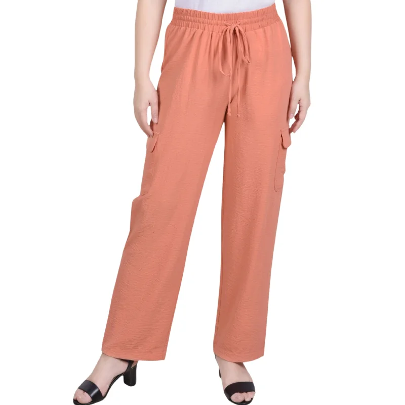 NY COLLECTION - Slub Utiliy Cargo Pants Comfortable Denim Pants