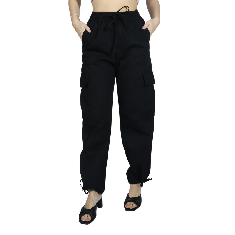 BLACKGTS - Pull Over Cargo Pants Relaxed High-Waist Trousers