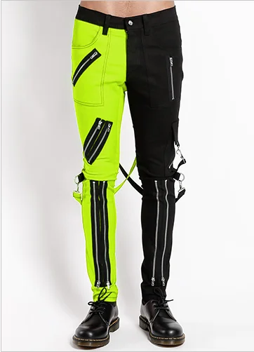 SPLIT LEG BONDAGE PANT BLK/LIME Casual Drawstring Pants