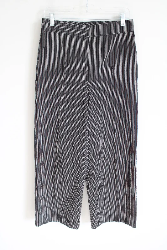 A-K-R-I-S Punto Black Gray Striped Wide Leg Pant | 6 Casual Track Pants