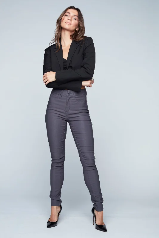 LULU - High Rise Fleece Lined Super Skinny Pants - Charcoal Casual Track Pants