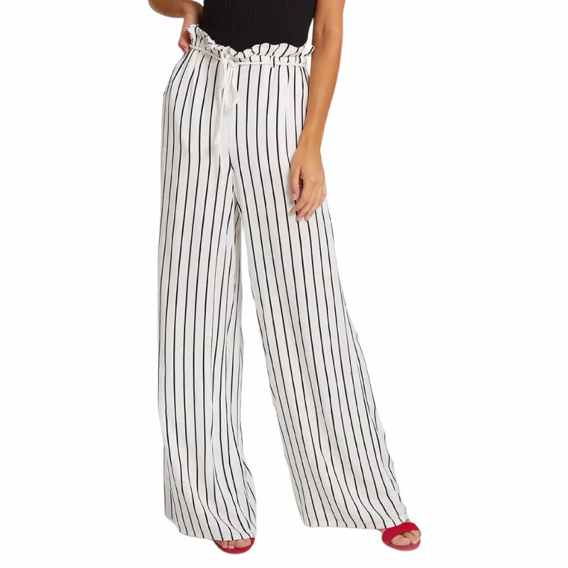OXXO -  Mixed Stripe Patterned Pants with Details Chic Wool Trousers