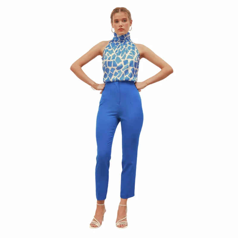 SATEEN - High Waist Pleated Pants Cozy Full-Length Pants