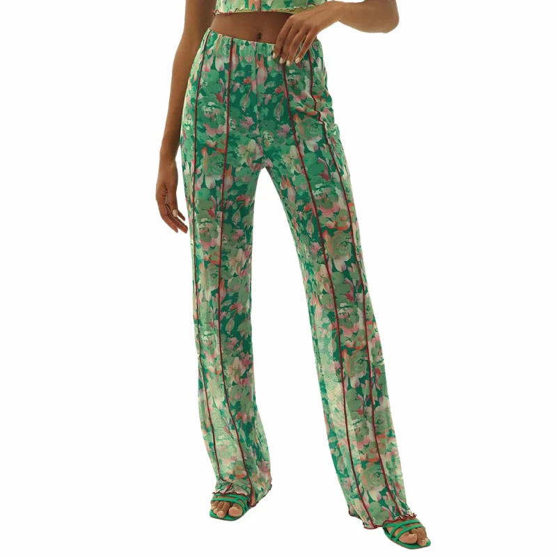 OXXO - High Rise Tulle Pants with Floral Pattern Trendy Palazzo Pants