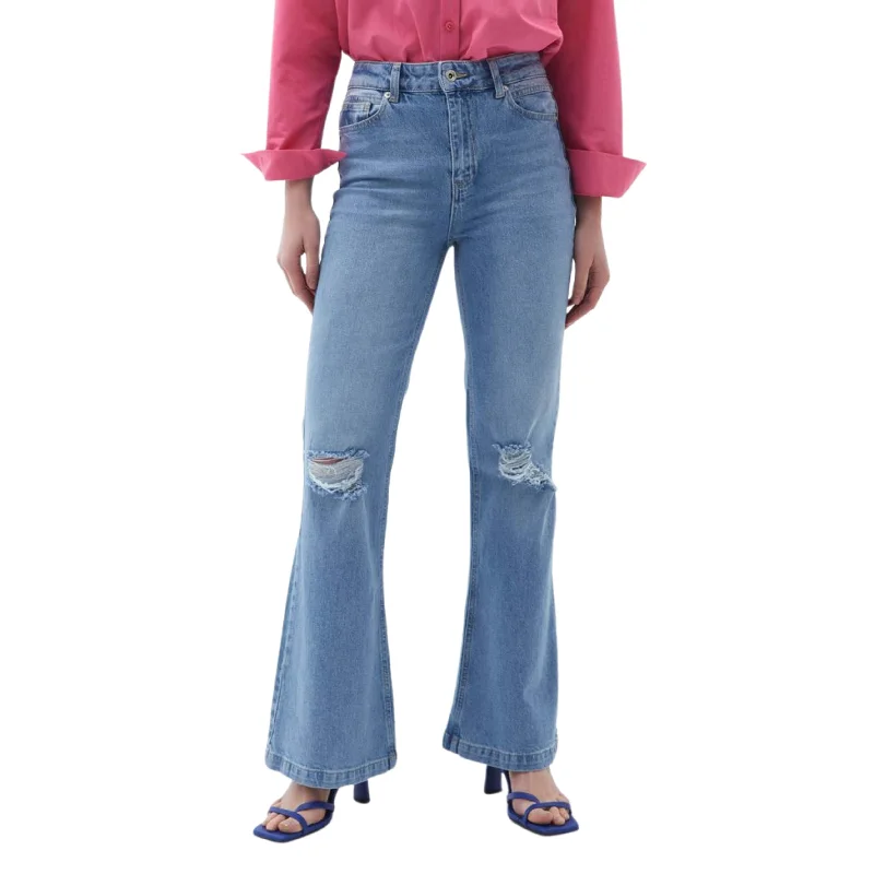 OXXO - Ultra High Rise Knee Cut Flared Denim Pants High-Waist Trousers