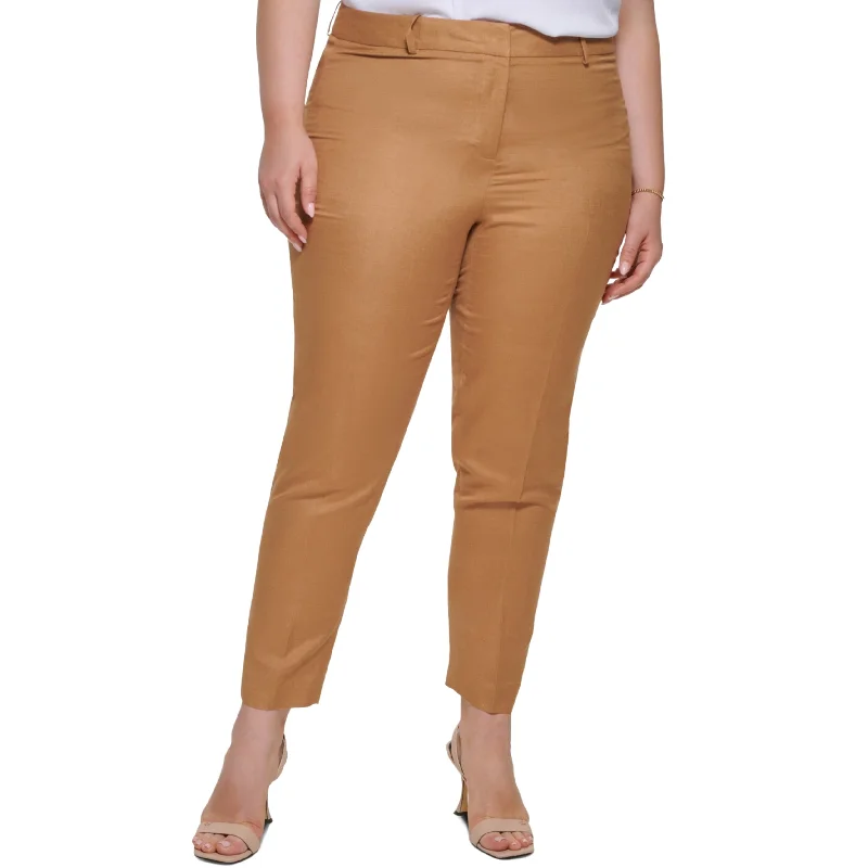 CALVIN KLEIN -  Linen Blend Slim Fit Pants Trendy Tapered Pants