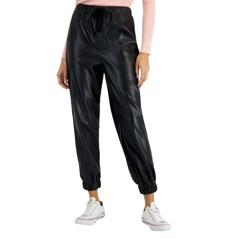TINSELTOWN - Faux-Leather Jogger Pants Comfortable Maternity Pants
