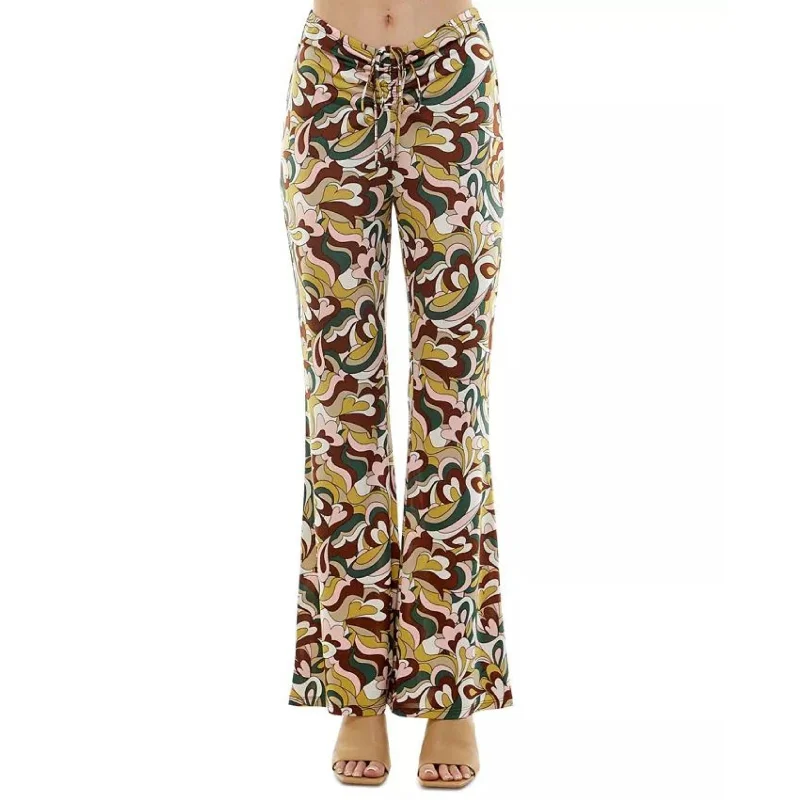 PLANET GOLD - Drawstring Flare Leg Pants Relaxed Casual Leggings