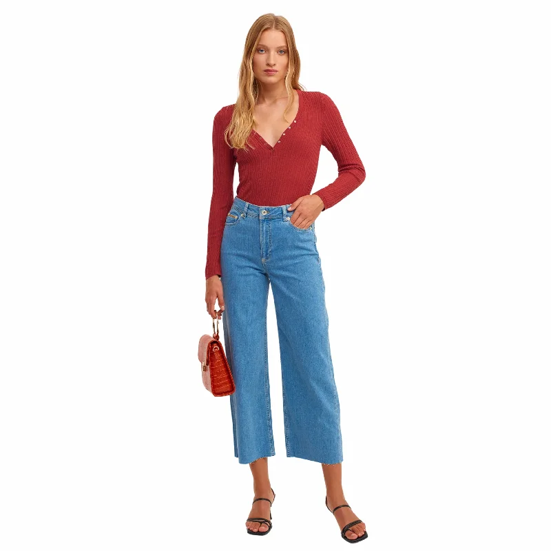 OXXO - Ultra High-Rise Denim Culotte Pants Elegant Wool Trousers