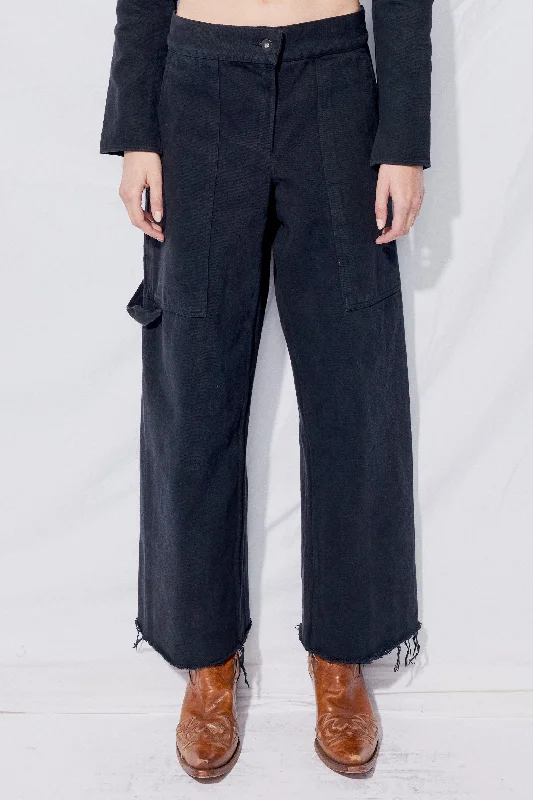 Black Overdye Denim Simple Pant Comfortable Cargo Pants