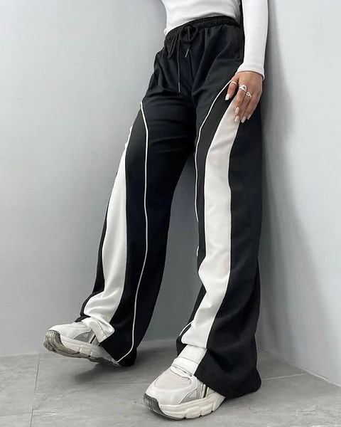 Stylish Y2K Retro baggy Straight Fit Wide leg Striped Contrast Tack Pant For men Women Fashion Comfortable Fleece Pants