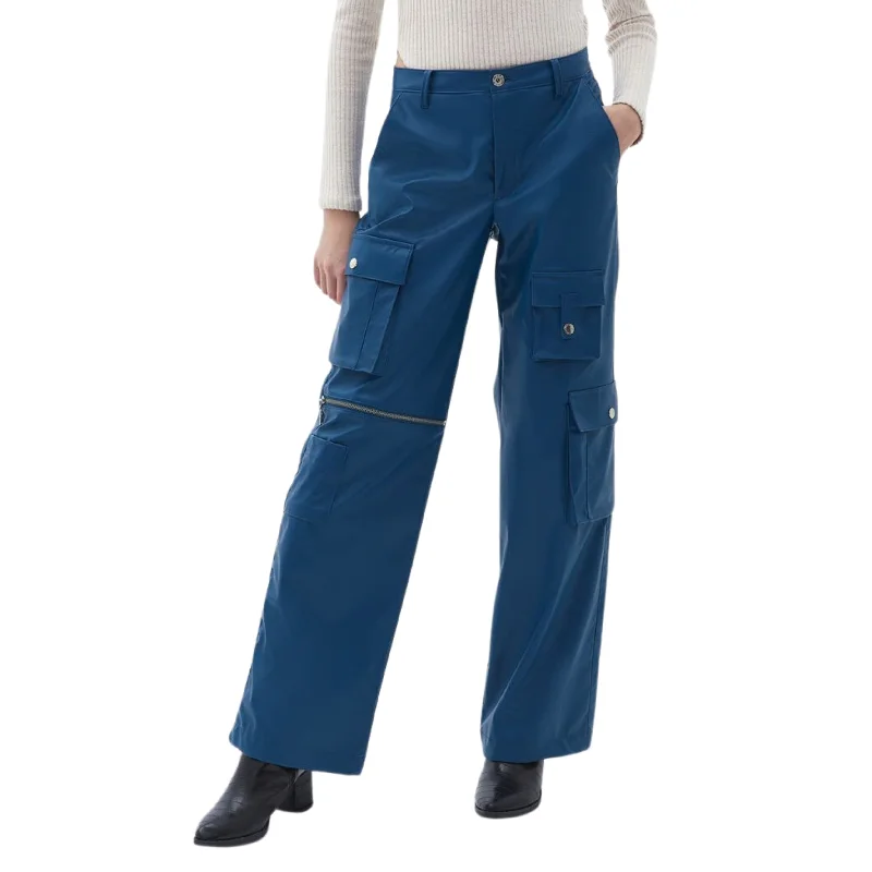 OXXO - Mid Waist Vegan Leather Straight-Fit  Pants Trendy Palazzo Pants