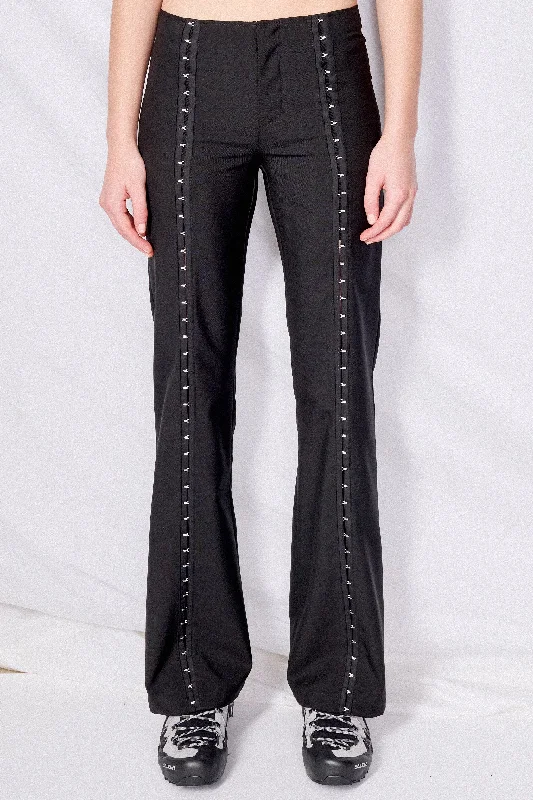 Black Suiting Hook Front Flare Pant Soft Wool Pants