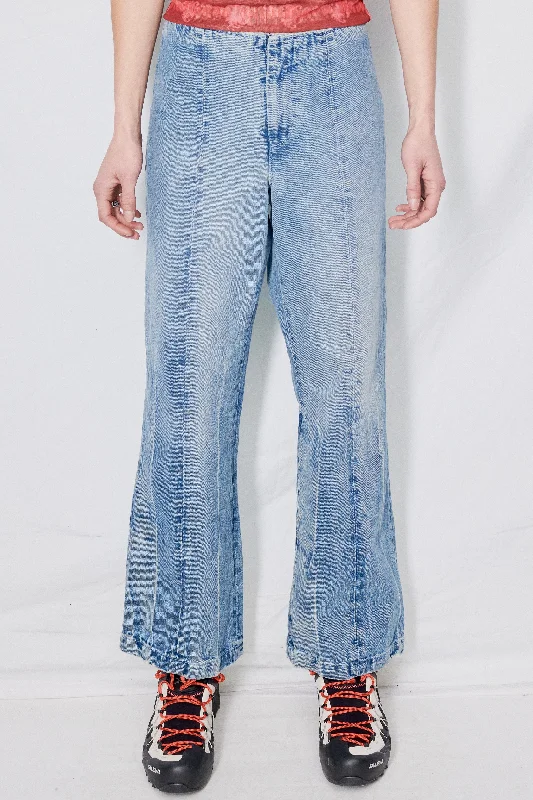 Light Wash Denim Flare Pant Relaxed High-Waist Trousers